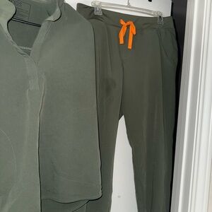 FIGS Olive Green Scrub Set with Orange Drawstring